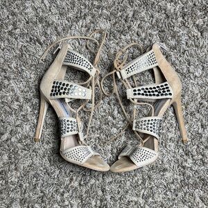 Steve Madden Silver Studded Lace-Up Heels Size 6.5